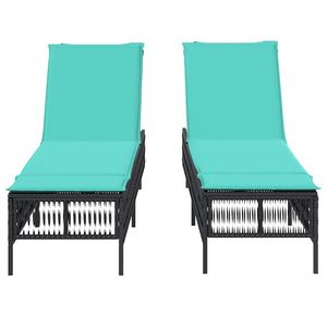 Chaise longue de patio extra longue en rotin PE noir avec structure en acier thermolaqué, produit durable et élégant - Product Image 5