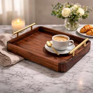 Plateau rectangulaire en bois poli naturel, design moderne, fait main, durable, pour présentation alimentaire, services à thé, paniers cadeaux, compatible lave-vaisselle - Product Image 6