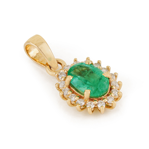 Stunning Handmade New Collection of 100% Natural <b>Emerald</b> & Diamond Cluster <b>Pendant</b> Pure 14K Yellow Gold Wedding Gift Jewelry - Product Image 3