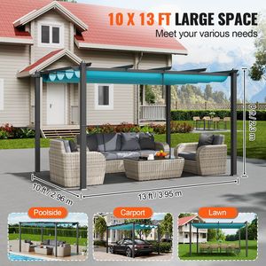 Pergola rétractable moderne 10x13 pour l'extérieur avec auvent en aluminium, abri solaire, gazebo - Product Image 5
