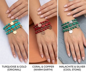 Ensemble de bracelets bohèmes pour femmes, perles turquoise, plaqué or antique, multi-brins, empilables - Product Image 5