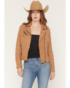 Tan <b>Suede</b> Moto <b>Jacket</b> Women Blush Star Patchwork Back Belted Biker Coat Genuine <b>Suede</b> Leather Camel Western Rock Outerwear - Product Image 4