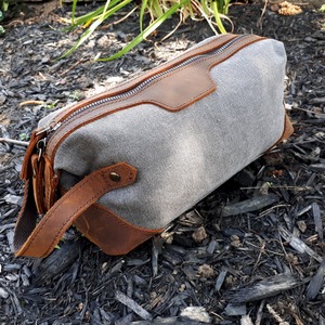 Leather Canvas Toiletry Bag Waterproof Travel <b>Organizer</b> <b>Cosmetic</b> Dopp Kit Large Storage For Men LCTB-0025 - Product Image 1