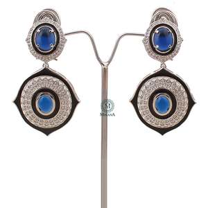 Nora <b>Sapphire</b> Blue CZ Designer <b>Drop</b> <b>Earrings</b> - Product Image 4