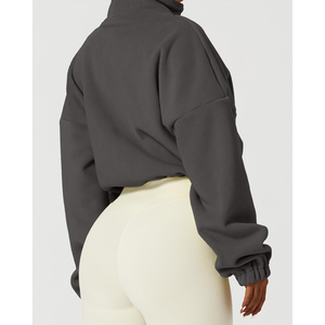 Sudadera de Forro Polar Oversize para Mujer, con Cierre, Cuello Alto, Hombros Caídos, Manga Larga, Estilo Corto, para Invierno, Color Sólido, OEM ODM - Product Image 2