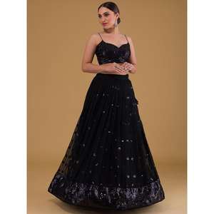 ชุดผ้าจอร์เจียปักสีดำเยี่ยมชุดต้อนรับ lehenga choli - Product Image 5