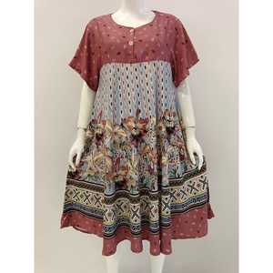 ชุดเดรสลำลองลายดอกไม้สำหรับฤดูร้อนกระโปรงยาวถึงเข่ามีกระดุมแขนสั้นผ้าเรยอนทุกวันสำหรับใส่ในบ้าน - Product Image 1