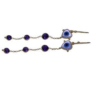 Gold Plated 925 <b>Silver</b> <b>Drop</b> <b>Earrings</b> With Amethyst Heart Evil Eye Bohemia Style Women's Everyday Wear Jewelry - Product Image 4