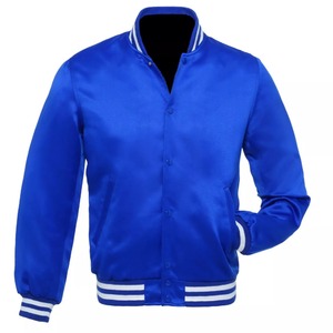 Baseball Canvas Varsity Jacket Stand Collar Hooded Royal Rib Royal <b>Coat</b> Varsity Letterman Bomber OEM Service Zipper Closure 100% - Product Image 4