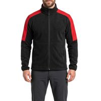 Chaquetas Softshell Casuales de Invierno de Poliéster y Algodón, Color Negro y Rojo con Banda Horizontal en el Pecho, Cierre Completo, Resistentes al Viento y Transpirables