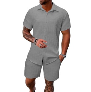 2026 Men's Casual Style Short Sleeve Shirt Shorts Two Piece <b>Set</b> for Autumn - Product Image 5