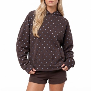 Factory Price Women <b>Red</b> <b>Hoodie</b> With Checkered Bow Print Drop-Shoulder Knitted Cotton Sweatshirt Autumn Wear With Custom Logo - Product Image 3