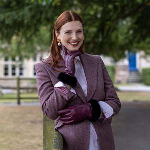 Leather safety breathable <b>gloves</b> with fur cuffs - Product Image 2