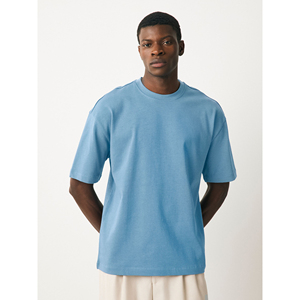 Camiseta de Hombre Azul Claro Oversize 100% Algodón Jersey Cuello Redondo Manga Corta Estilo Urbano Antipilling Serigrafiada Casual Color Liso - Product Image 1