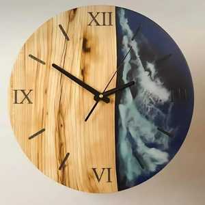 Reloj de Pared de Resina Epoxi Color Menta Pálido Nórdico, Reloj Colgante Redondo de Madera con Borde Natural Abstracto, Silencioso, para Decoración de Pared de Cocina - Product Image 2