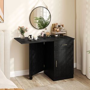 Scrivania Pieghevole in Legno con Cassetto e Armadietto, Scrivania Mobile per Ufficio Domestico con Spazio di Archiviazione - Product Image 1