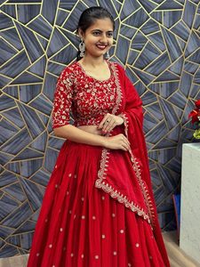 Women's Embroidery Designer Lehenga Choli Set, Semi-Stitched, Heavy Embroidery Work, with Dupatta, Free Size, Bridal <b>Wedding</b> - Product Image 3