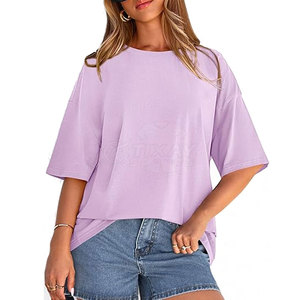 T-shirt rose surdimensionné personnalisé à épaules tombantes 100% coton, t-shirts vierges pour femmes - Product Image 5