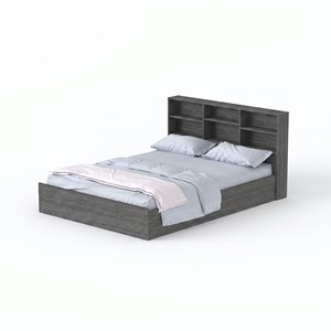 Cadre de lit plateforme Queen moderne 2255 avec étagères de rangement multi-compartiments intégrées à la tête de lit, mobilier de chambre robuste - Product Image 4