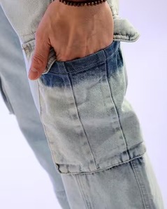 Pantalon large en coton uni, coupe ample, délavé clair, bleu glace, délavé moyen, noir délavé, gris délavé à l'acide, gris délavé à la pierre, blanc, beige - Product Image 5