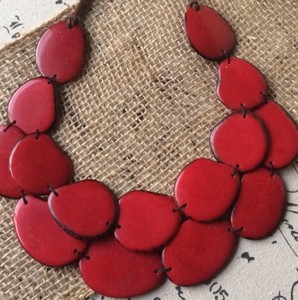Red Tagua Resin <b>Angel</b> Necklace Big Bold Women's Wearable Art Double Strand Adjustable Cord Statement Handcrafted - Product Image 1