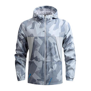 <b>Men's</b> Hooded Sport <b>Jacket</b> Geometric Print Waterproof PU Coated Polyester Autumn Outdoor Wear Zipper Closure Regular Fit - Product Image 3