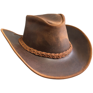 Brown Leather Cowboy <b>Hat</b> with Braided Band Adjustable Unisex Outdoor Casual Style Adult Four Seasons - Product Image 2