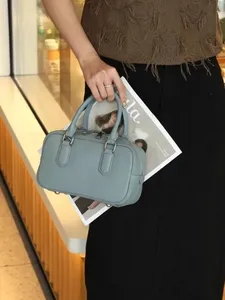 Bolso Boston de Cuero Vacuno Genuino para Mujer, Color Sólido, Diseño de Diseñador, Bolso de Hombro, Bandolera, Bolso Tote para Oficina - Product Image 1
