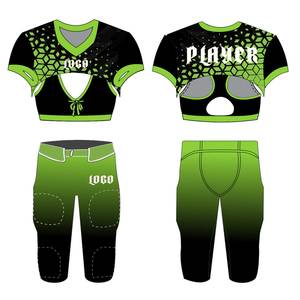 Conjunto de Uniforme de Fútbol Americano Sublimado Personalizado para Mujer, Jersey Corto con Cuello en V, Pantalones Acolchados, Verde y Negro, Transpirable y Ajustado - Product Image 1