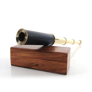 Handheld Telescope in Wood <b>Box</b> Black Leather Finish Nautical <b>Gift</b> Vintage Maritime Decor Collectible 38.1Lx3.81Wx3.81H cm - Product Image 1