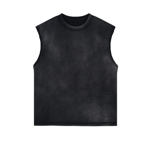 Wholesale Acid Wash Stylist Unisex Summer Loose Design 275g Cotton Tank Top 100% Cotton Edge <b>Vest</b> Sleeveless T-shirts - Product Image 4