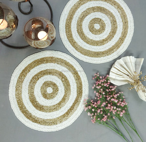 Modern Gold White Beaded <b>Placemat</b> <b>Round</b> Handmade Seed Bead Table Mat Elegant Spiral Design Dining Table Decor Home Decoration XL - Product Image 1