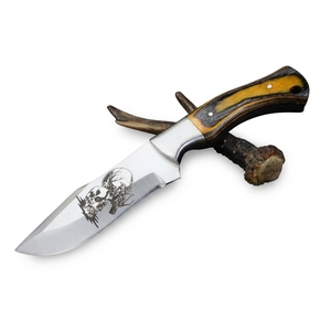 Cuchillo de caza hecho a mano con hoja fija de acero inoxidable tipo Drop Point y mango de madera, cuchillo utilitario EDC. - Product Image 1