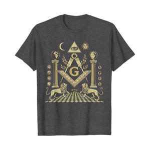 T-shirts pour hommes avec motifs de Loge maçonnique, Autel, Socle, Pupitre, Chaises, Trônes, Compas carré, Traçage au sol et Étoile éclatante - Product Image 2