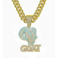 LAX DIORE JEWELS Collar con Colgante de Cabra Chapado en Plata de Ley para Hombre, Unisex, Estilo Hip Hop, con Diamantes Pavé, Cadena Cubana, Aniversario