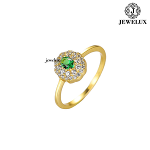 Jewelux Women's Yellow Gold Plated Gemstone <b>Ring</b> Round Brilliant Cut <b>Crystal</b> Flower Classic Style Engagement <b>Ring</b> From India - Product Image 1