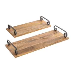 Ensemble de 2 nouveaux plateaux rectangulaires décoratifs en bois avec base en métal pour la décoration intérieure, pour la décoration de mariage, pour offrir en cadeau - Product Image 4