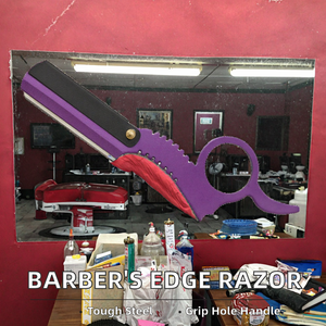 Rasoir de barbier professionnel avec anneau de maintien, lame en acier inoxydable durable, poignée avec trou pour le doigt, bord droit, pour usage facial - Product Image 3