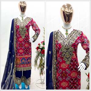 Conjunto de ropa de fiesta de diseñador para mujer con hermosa parte superior Dupatta-Sarara para un aspecto elegante - Product Image 3
