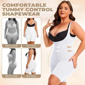 Women's <b>White</b> Bodycon <b>Bodysuit</b> With Black Bra Top Tummy Control <b>Shapewear</b> Sleeveless Sweetheart Neck Knee Length Activewear - Product Image 4