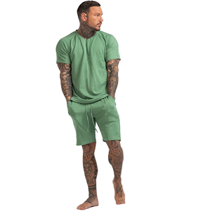 Men Acid Wash Summer <b>Set</b> Comfortable Cotton Blend Matching Shirt And Shorts With Acid Wash Finish For Vacation Fitness Leisure - Product Image 2