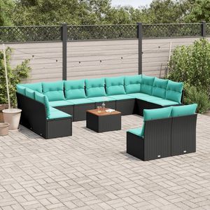 Set Divano da Esterno Moderno in Polyrattan Nero con Cuscini, 10 Posti, Design Contemporaneo - Product Image 3