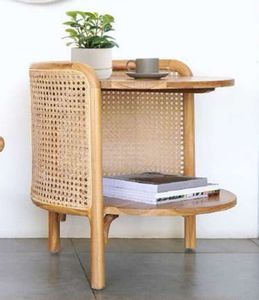 <b>Minimalist</b> Rattan Nightstand Scandinavian Inspired Wooden <b>Bedside</b> <b>Table</b> With Natural Cane Drawer Design - Product Image 1