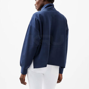 Sweat-shirt demi-zip pour femme, coupe ajustée, en mélange de coton, effet délavé, élégant, pour l'entraînement sportif, la mode décontractée et le quotidien - Product Image 4