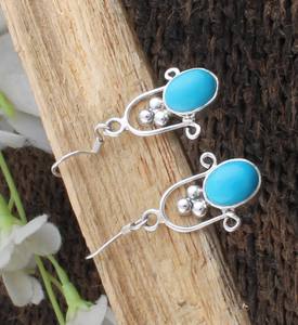 Boucles d'oreilles pendantes en turquoise naturelle, argent sterling 925, pierre bleue vintage de luxe, bijoux de fête pour femmes, vente en gros - Product Image 3