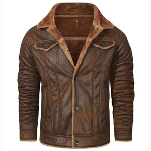 Winter <b>Jacket</b> Wholesale Distressed Brown Suede Faux Shearling Lining Button Closure <b>Men</b> Casual Western Style Warm Coat - Product Image 3