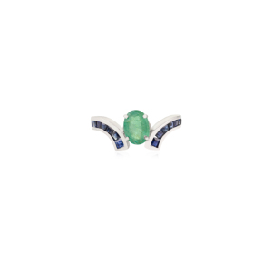 925 Sterling <b>Silver</b> 100% Natural Oval Shape <b>Emerald</b> & Princess Cut Blue Sapphire Gemstone <b>Ring</b> Fine Jewelry for Women - Product Image 1
