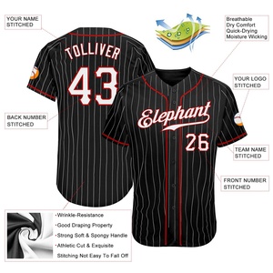 Anti-Bacterial OMMiZ Top Quality OEM Logo Print Knitted <b>WoMen</b> Custom Black White Pinstripe White-Red Authentic Baseball Jersey - Product Image 6