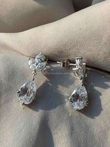 Pear Cut Diamond Drop Earrings in White Gold with Marquise Accent, Elegant Dangle Bridal Earrings, Luxury Fine Jewelry for Women - Product Image 2