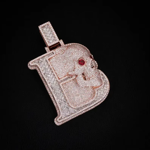 Iced Out Letter B Skull Pendant Custom <b>Red</b> Eye Design Rhodium Plated Hip Hop Party Statement Jewellery for Men - Product Image 1